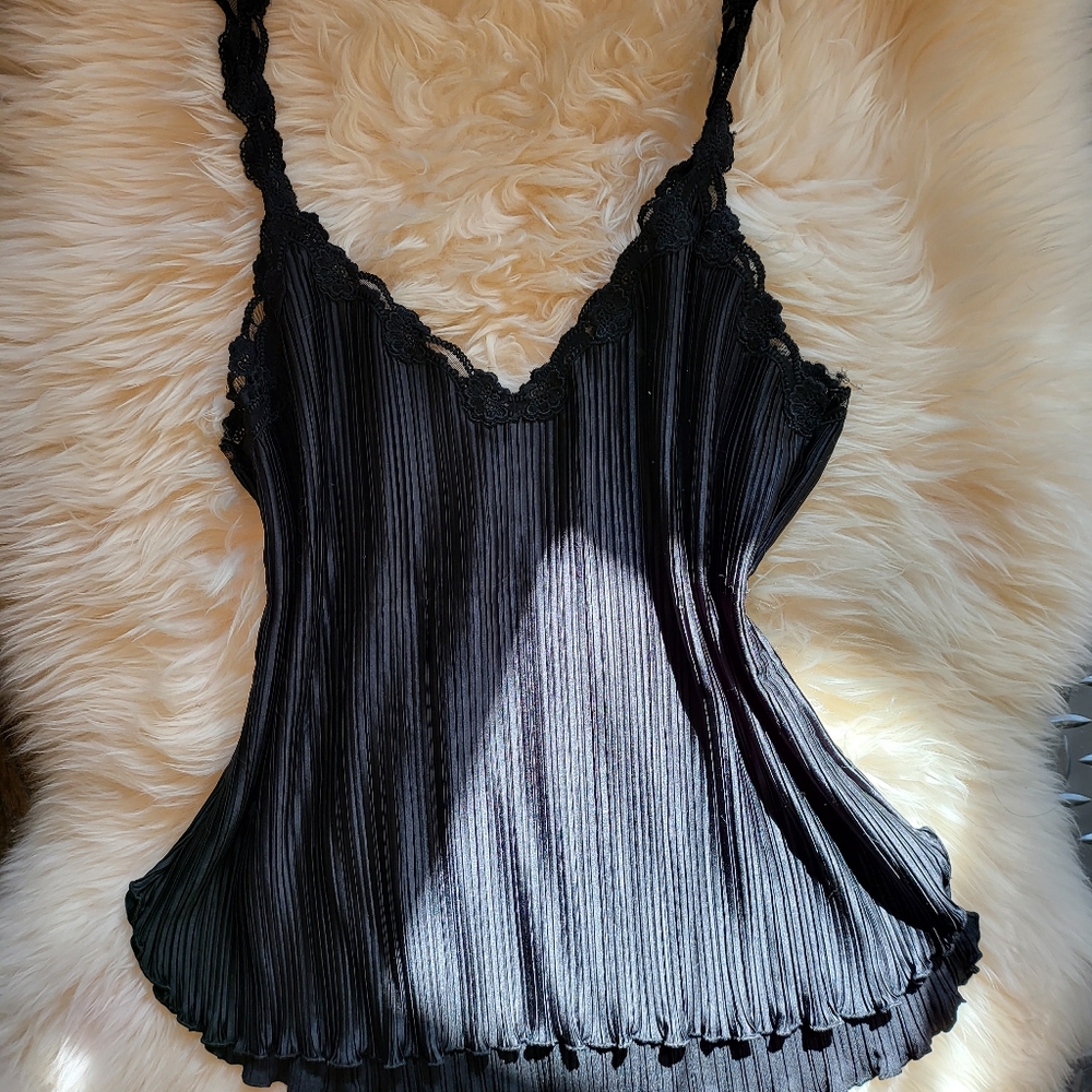 SOLD - Vintage LaPerla Black Lace Pleated Plisse Camisole Top It 4, US 12